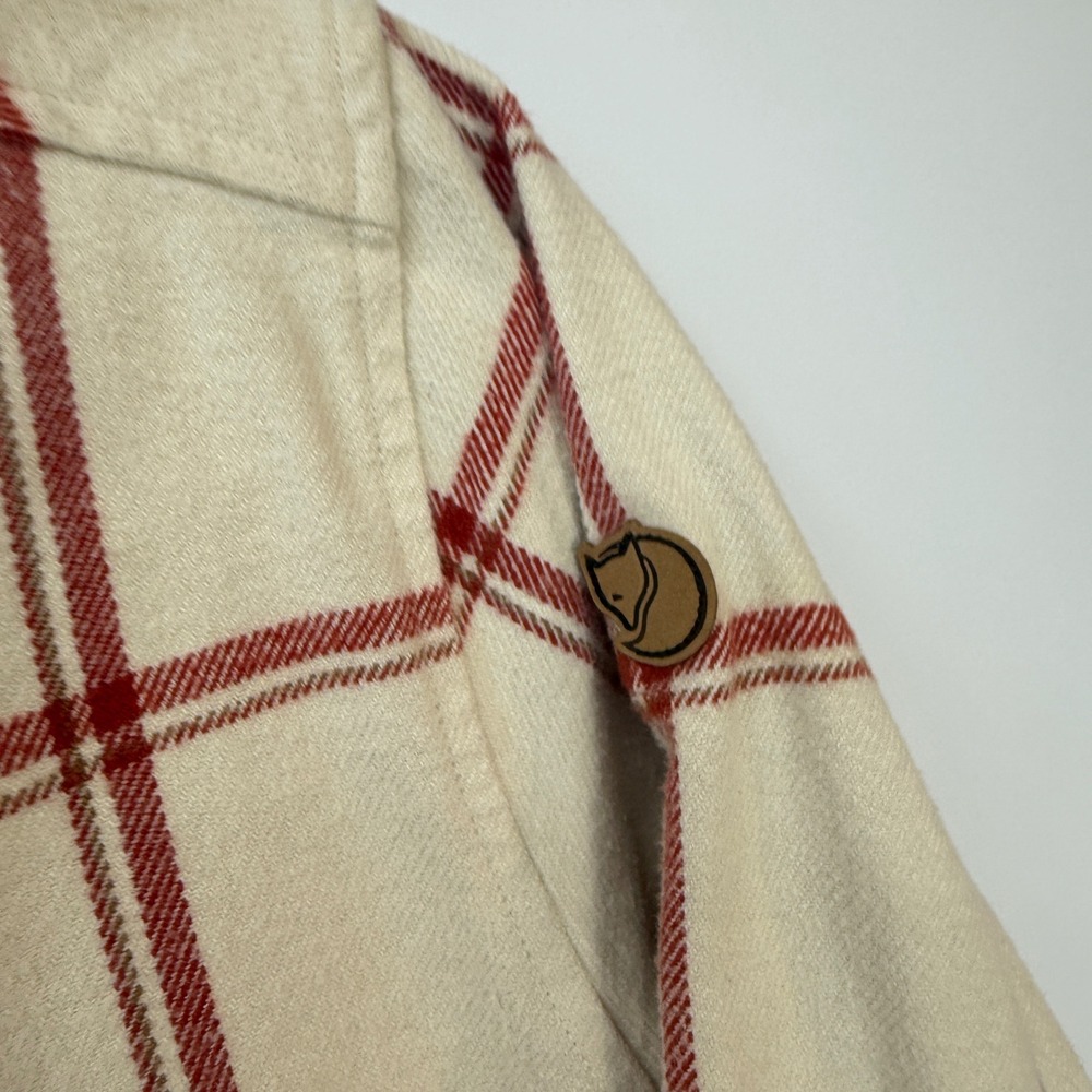 Fjallraven Ovik Twill Shirt Womens S Cream Red Plaid G-1000 Elbow Patch 84134 - Picture 5 of 12